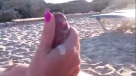 Brunette with foot fetish rubs big dick with her feet in POV